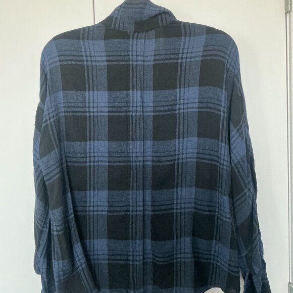 Vince Heathered Plaid Pullover Black Blue Shirt - Picture 6 of 9